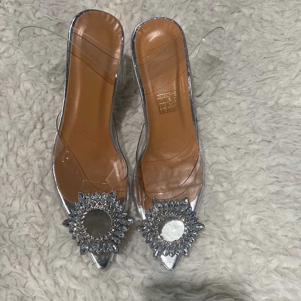 Clear glass shoes with rhinestone embellishments